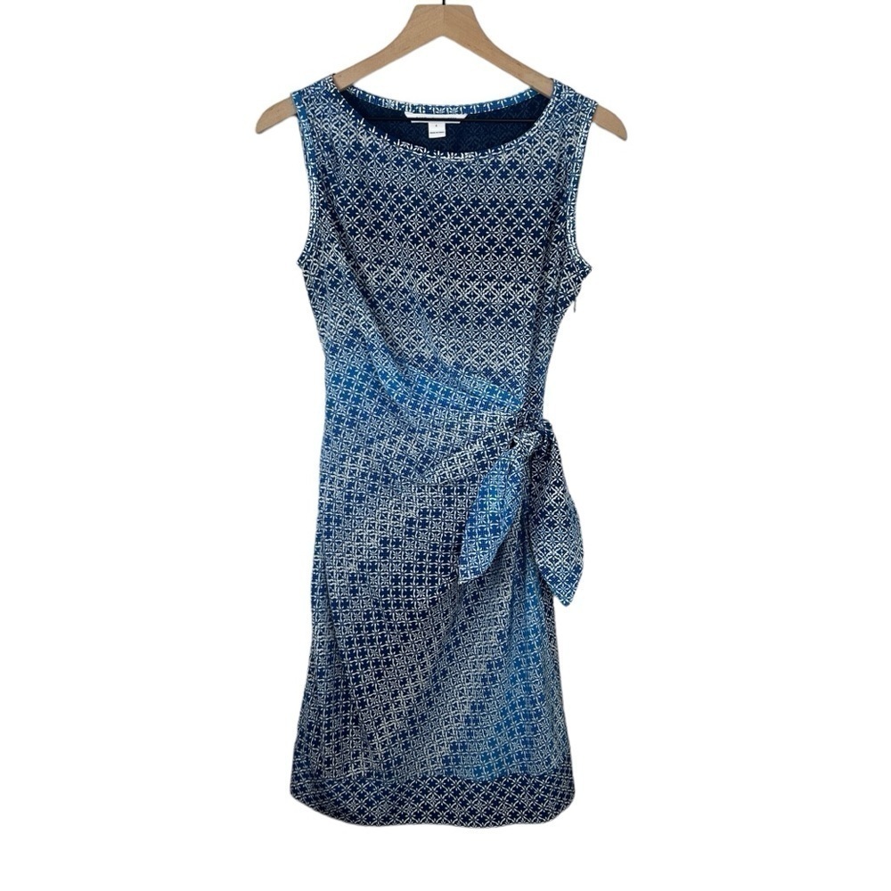 Diane von Furstenberg New Della Silk Blue Floral Sleeveless Sheath Dress